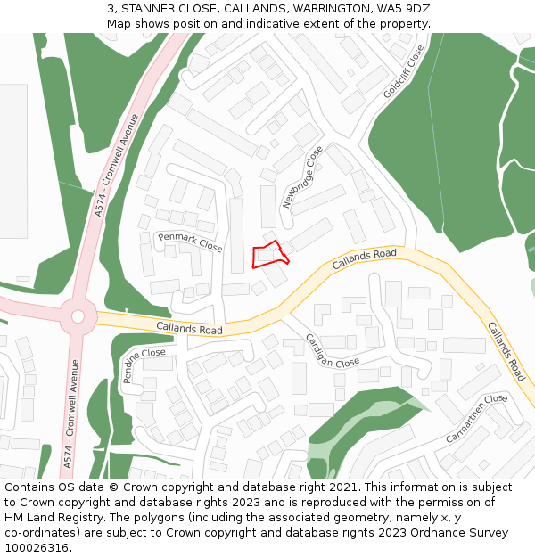 3, STANNER CLOSE, CALLANDS, WARRINGTON, WA5 9DZ: Location map and indicative extent of plot