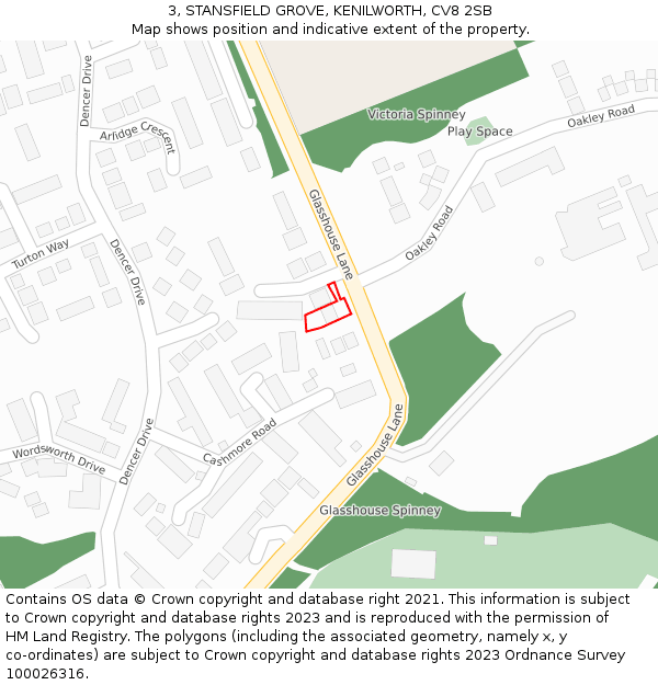 3, STANSFIELD GROVE, KENILWORTH, CV8 2SB: Location map and indicative extent of plot