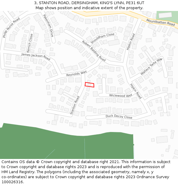 3, STANTON ROAD, DERSINGHAM, KING'S LYNN, PE31 6UT: Location map and indicative extent of plot