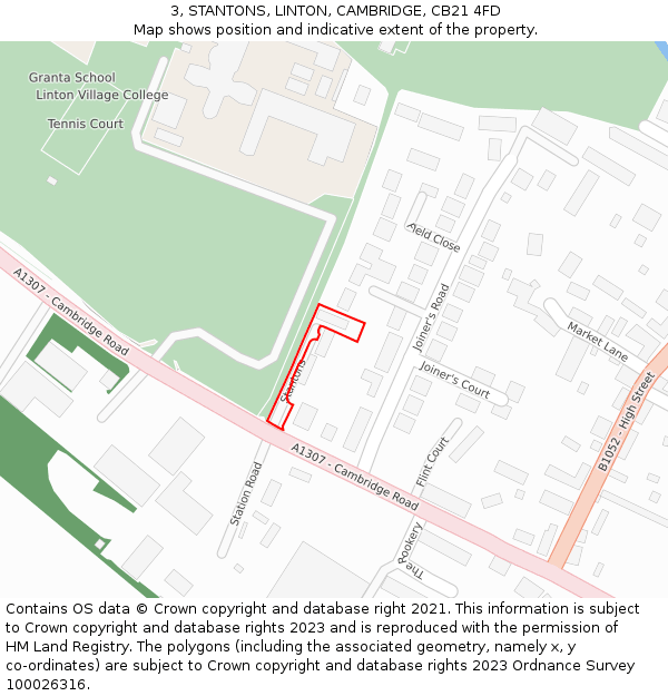 3, STANTONS, LINTON, CAMBRIDGE, CB21 4FD: Location map and indicative extent of plot