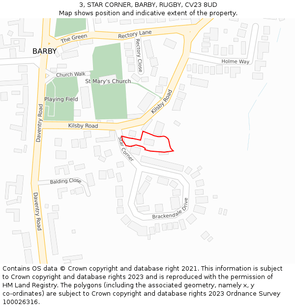 3, STAR CORNER, BARBY, RUGBY, CV23 8UD: Location map and indicative extent of plot