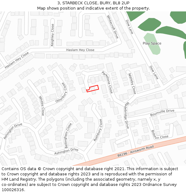 3, STARBECK CLOSE, BURY, BL8 2UP: Location map and indicative extent of plot