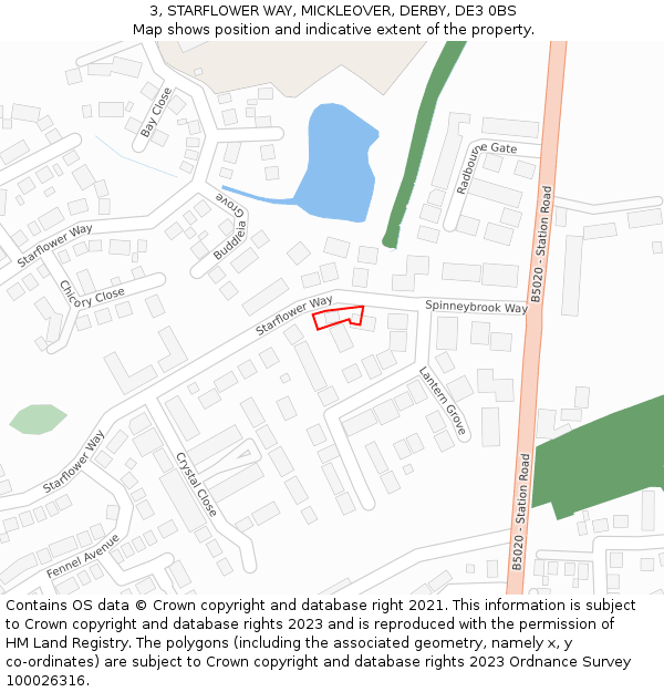 3, STARFLOWER WAY, MICKLEOVER, DERBY, DE3 0BS: Location map and indicative extent of plot
