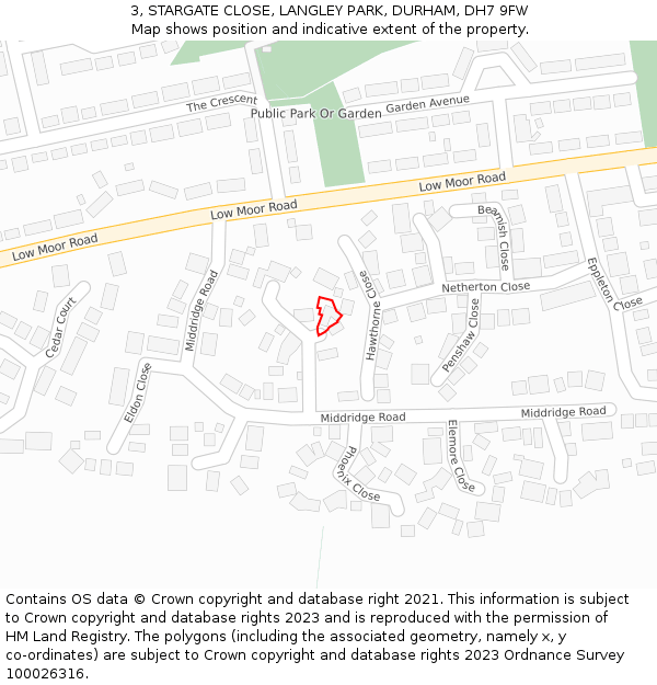 3, STARGATE CLOSE, LANGLEY PARK, DURHAM, DH7 9FW: Location map and indicative extent of plot