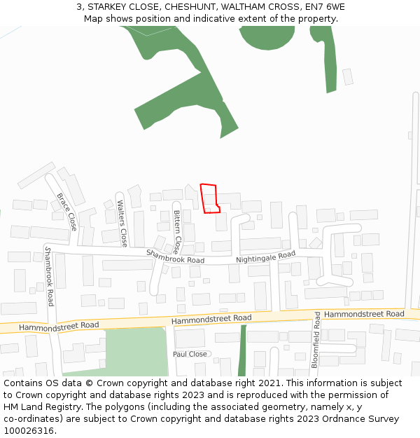 3, STARKEY CLOSE, CHESHUNT, WALTHAM CROSS, EN7 6WE: Location map and indicative extent of plot