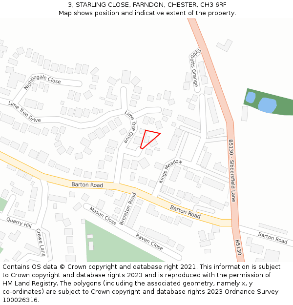 3, STARLING CLOSE, FARNDON, CHESTER, CH3 6RF: Location map and indicative extent of plot