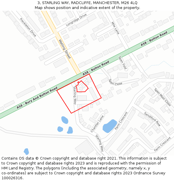 3, STARLING WAY, RADCLIFFE, MANCHESTER, M26 4LQ: Location map and indicative extent of plot