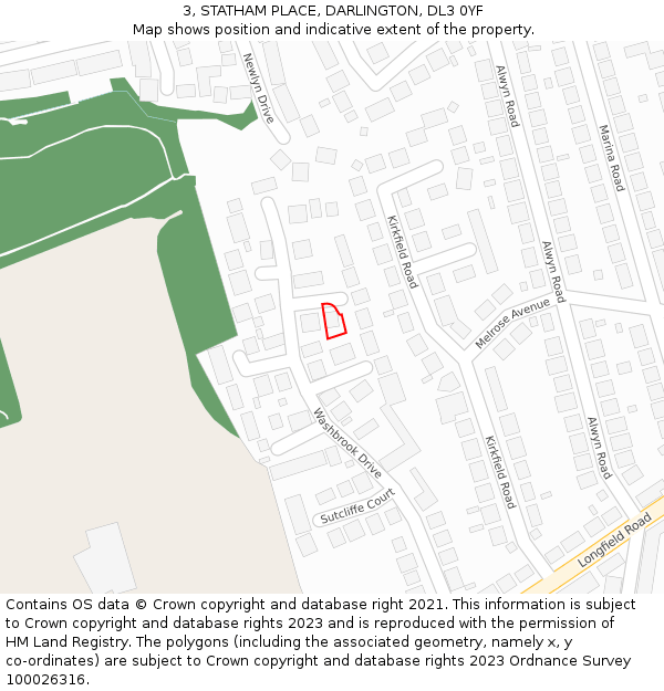 3, STATHAM PLACE, DARLINGTON, DL3 0YF: Location map and indicative extent of plot
