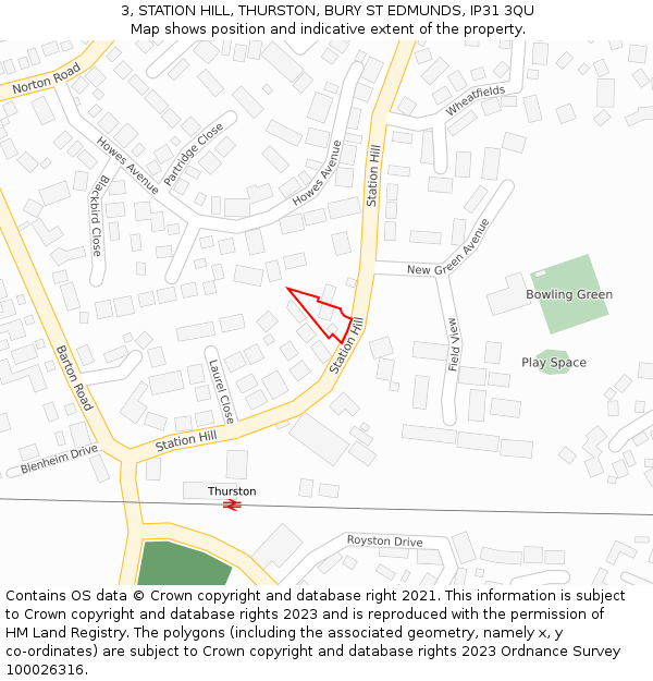 3, STATION HILL, THURSTON, BURY ST EDMUNDS, IP31 3QU: Location map and indicative extent of plot
