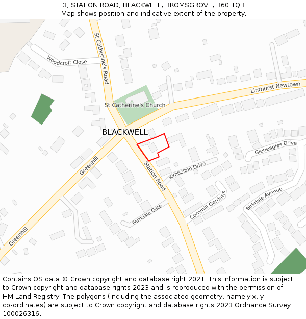 3, STATION ROAD, BLACKWELL, BROMSGROVE, B60 1QB: Location map and indicative extent of plot