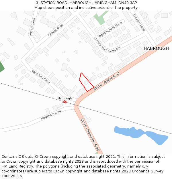 3, STATION ROAD, HABROUGH, IMMINGHAM, DN40 3AP: Location map and indicative extent of plot