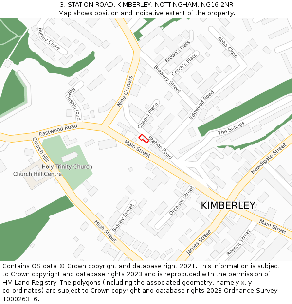 3, STATION ROAD, KIMBERLEY, NOTTINGHAM, NG16 2NR: Location map and indicative extent of plot