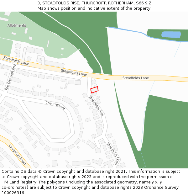 3, STEADFOLDS RISE, THURCROFT, ROTHERHAM, S66 9JZ: Location map and indicative extent of plot