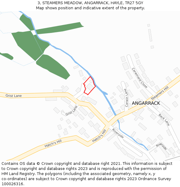 3, STEAMERS MEADOW, ANGARRACK, HAYLE, TR27 5GY: Location map and indicative extent of plot