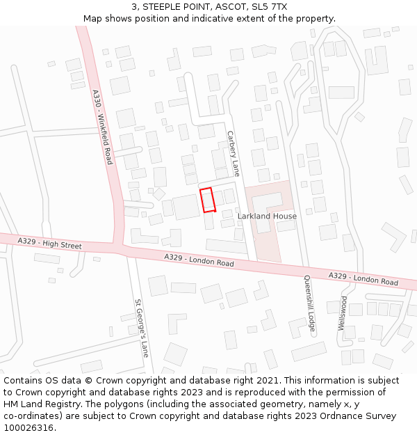 3, STEEPLE POINT, ASCOT, SL5 7TX: Location map and indicative extent of plot