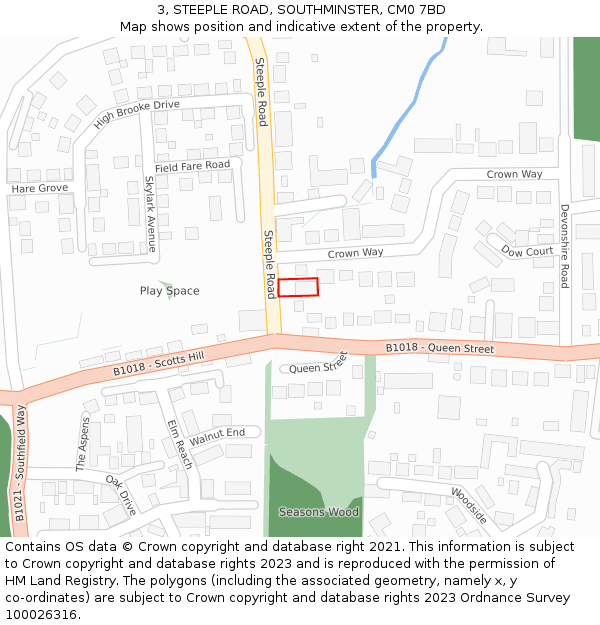 3, STEEPLE ROAD, SOUTHMINSTER, CM0 7BD: Location map and indicative extent of plot