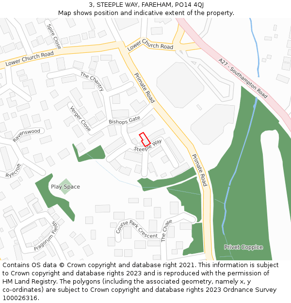 3, STEEPLE WAY, FAREHAM, PO14 4QJ: Location map and indicative extent of plot