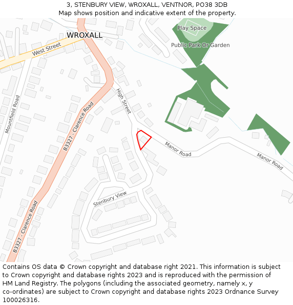 3, STENBURY VIEW, WROXALL, VENTNOR, PO38 3DB: Location map and indicative extent of plot