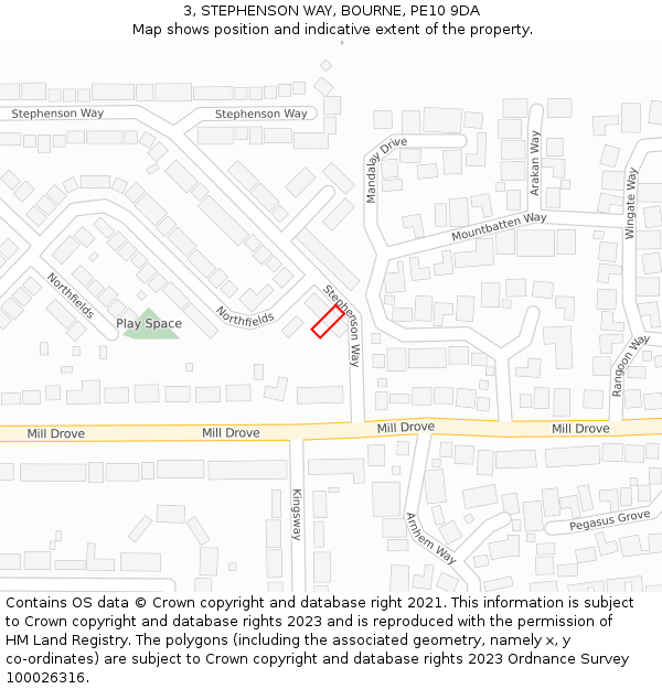 3, STEPHENSON WAY, BOURNE, PE10 9DA: Location map and indicative extent of plot