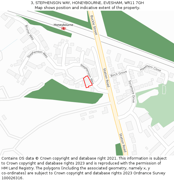 3, STEPHENSON WAY, HONEYBOURNE, EVESHAM, WR11 7GH: Location map and indicative extent of plot