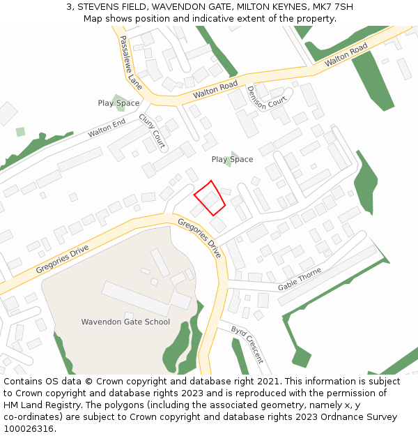 3, STEVENS FIELD, WAVENDON GATE, MILTON KEYNES, MK7 7SH: Location map and indicative extent of plot