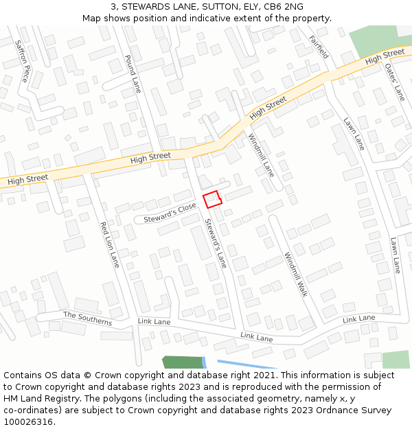 3, STEWARDS LANE, SUTTON, ELY, CB6 2NG: Location map and indicative extent of plot