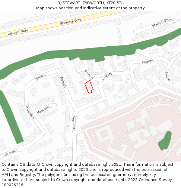 3, STEWART, TADWORTH, KT20 5TU: Location map and indicative extent of plot