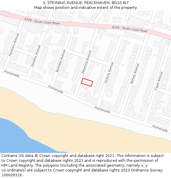 3, STEYNING AVENUE, PEACEHAVEN, BN10 8LT: Location map and indicative extent of plot