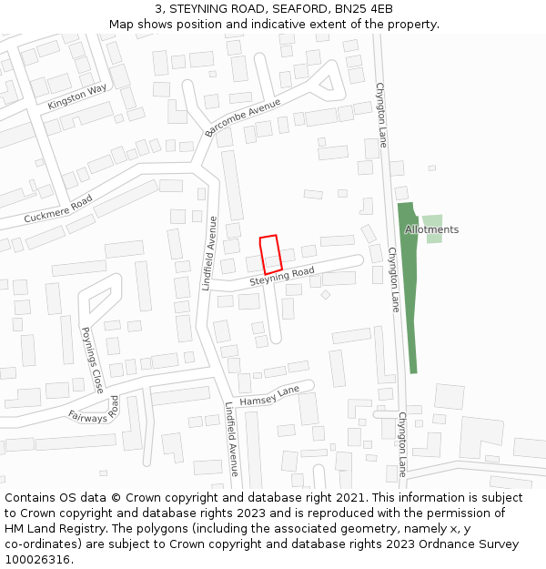 3, STEYNING ROAD, SEAFORD, BN25 4EB: Location map and indicative extent of plot