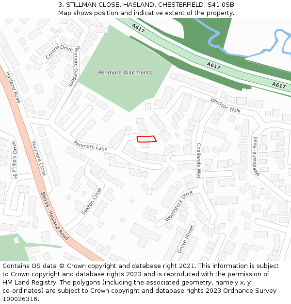 3, STILLMAN CLOSE, HASLAND, CHESTERFIELD, S41 0SB: Location map and indicative extent of plot