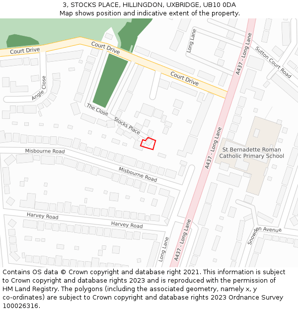 3, STOCKS PLACE, HILLINGDON, UXBRIDGE, UB10 0DA: Location map and indicative extent of plot