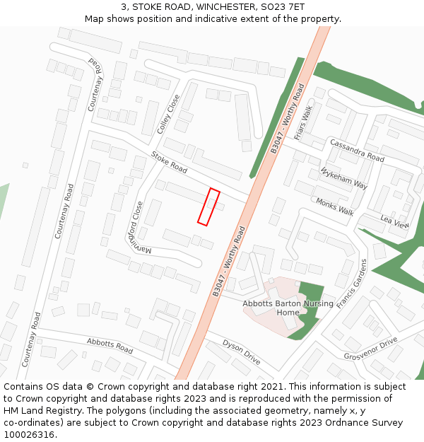 3, STOKE ROAD, WINCHESTER, SO23 7ET: Location map and indicative extent of plot