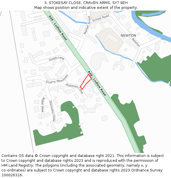 3, STOKESAY CLOSE, CRAVEN ARMS, SY7 9EH: Location map and indicative extent of plot