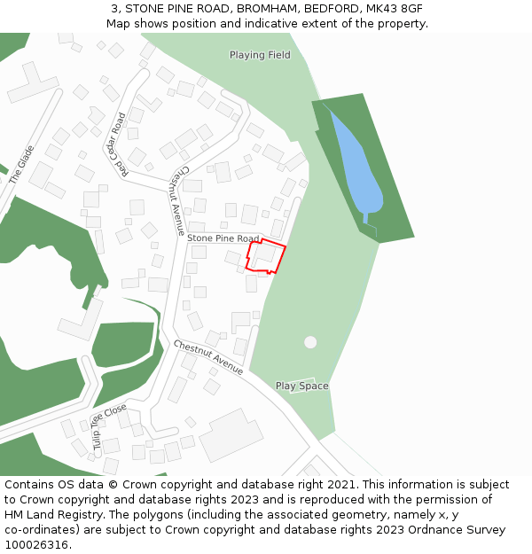 3, STONE PINE ROAD, BROMHAM, BEDFORD, MK43 8GF: Location map and indicative extent of plot