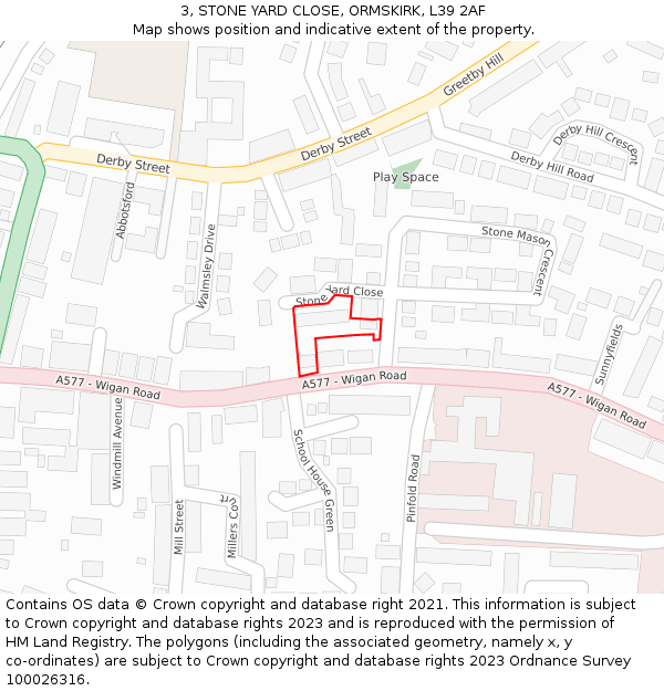 3, STONE YARD CLOSE, ORMSKIRK, L39 2AF: Location map and indicative extent of plot