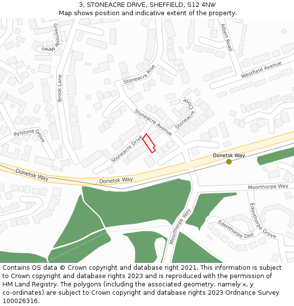 3, STONEACRE DRIVE, SHEFFIELD, S12 4NW: Location map and indicative extent of plot