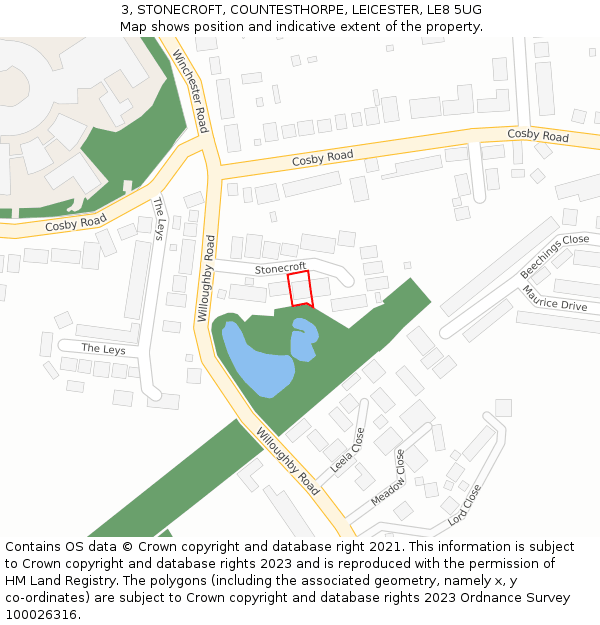 3, STONECROFT, COUNTESTHORPE, LEICESTER, LE8 5UG: Location map and indicative extent of plot