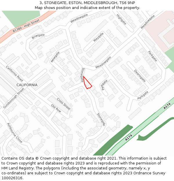 3, STONEGATE, ESTON, MIDDLESBROUGH, TS6 9NP: Location map and indicative extent of plot