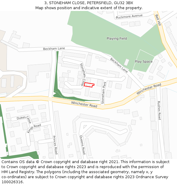 3, STONEHAM CLOSE, PETERSFIELD, GU32 3BX: Location map and indicative extent of plot