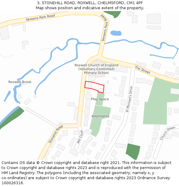 3, STONEHILL ROAD, ROXWELL, CHELMSFORD, CM1 4PF: Location map and indicative extent of plot