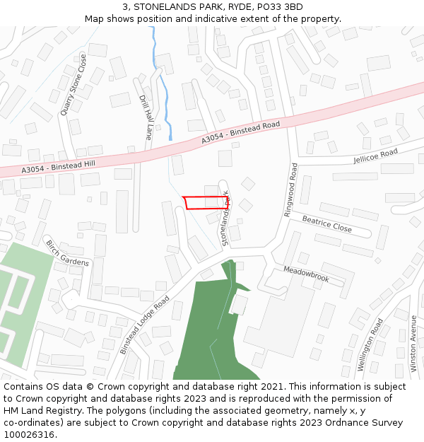 3, STONELANDS PARK, RYDE, PO33 3BD: Location map and indicative extent of plot