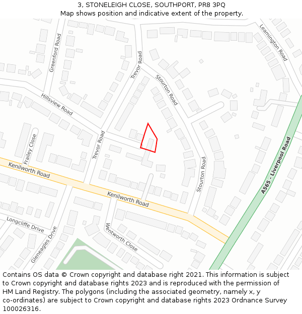 3, STONELEIGH CLOSE, SOUTHPORT, PR8 3PQ: Location map and indicative extent of plot