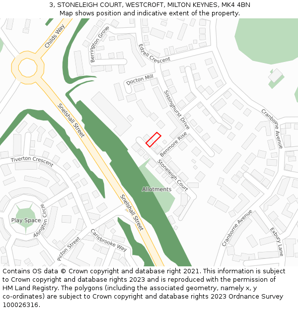 3, STONELEIGH COURT, WESTCROFT, MILTON KEYNES, MK4 4BN: Location map and indicative extent of plot