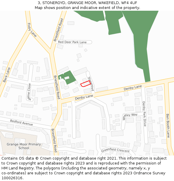 3, STONEROYD, GRANGE MOOR, WAKEFIELD, WF4 4UF: Location map and indicative extent of plot