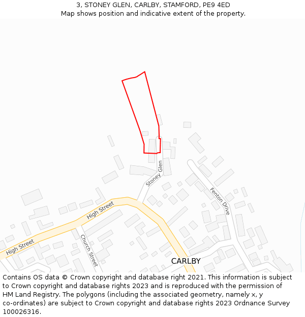 3, STONEY GLEN, CARLBY, STAMFORD, PE9 4ED: Location map and indicative extent of plot