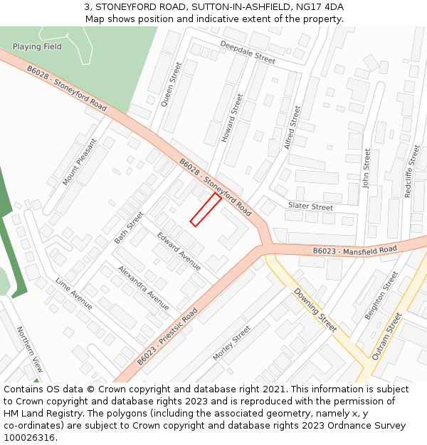 3, STONEYFORD ROAD, SUTTON-IN-ASHFIELD, NG17 4DA: Location map and indicative extent of plot