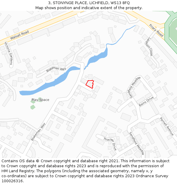 3, STONYNGE PLACE, LICHFIELD, WS13 8FQ: Location map and indicative extent of plot