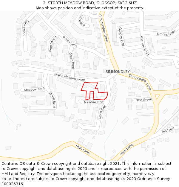 3, STORTH MEADOW ROAD, GLOSSOP, SK13 6UZ: Location map and indicative extent of plot