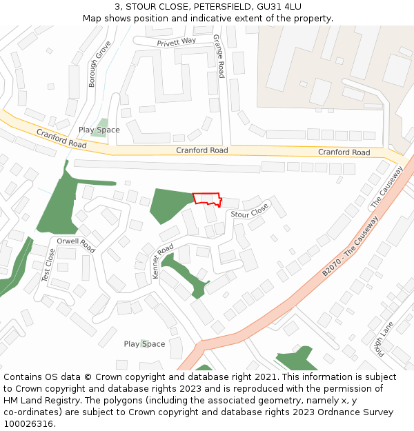 3, STOUR CLOSE, PETERSFIELD, GU31 4LU: Location map and indicative extent of plot