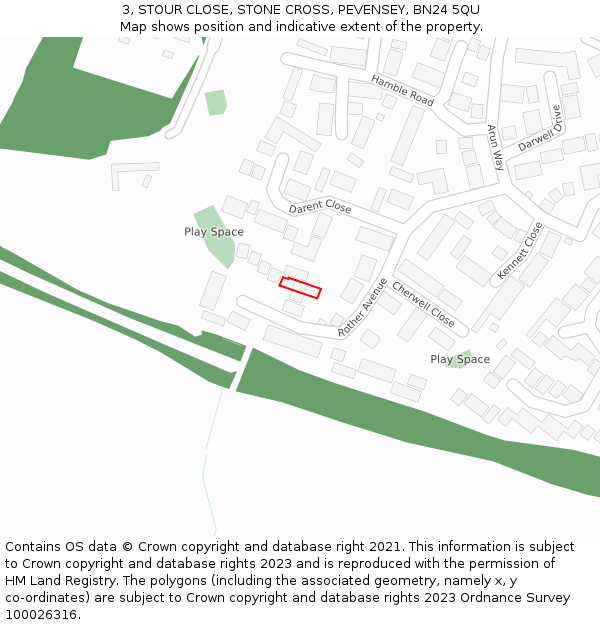 3, STOUR CLOSE, STONE CROSS, PEVENSEY, BN24 5QU: Location map and indicative extent of plot